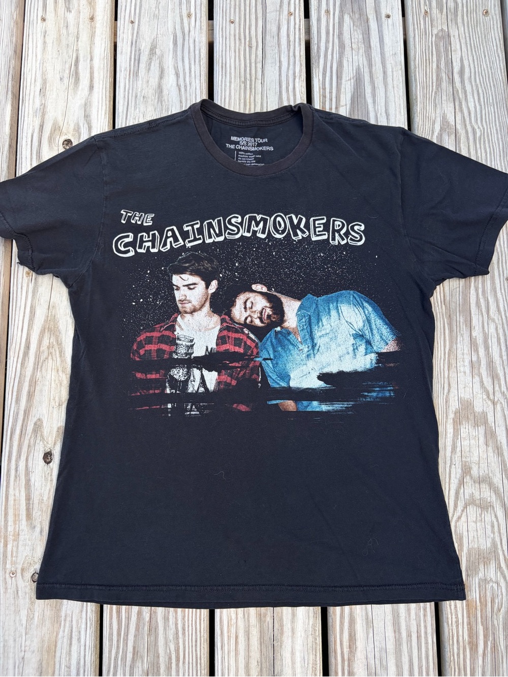 The Chainsmokers Memories Tour 2017 Concert Band T Shirt Men's L Black FLAWED